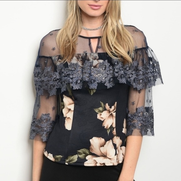 Tops - Navy floral top Tops - Navy floral top